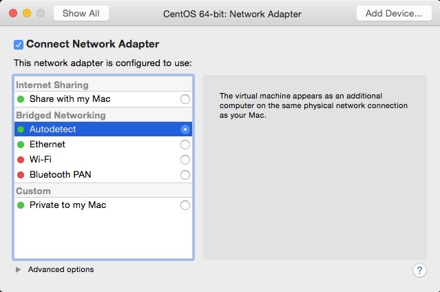 VMWare Network menu